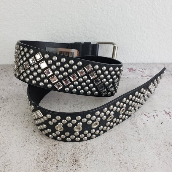 NWOT Vine & Thistle Genuine Leather Wide Belt Embellished Studded Crystals sz S main image 2